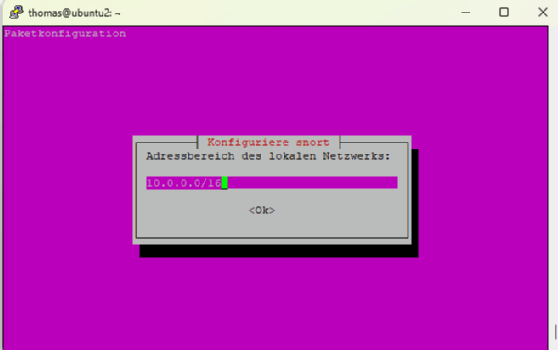 Im Rahmen der Snort-Installation wird das lokale IP-Subnetz definiert.